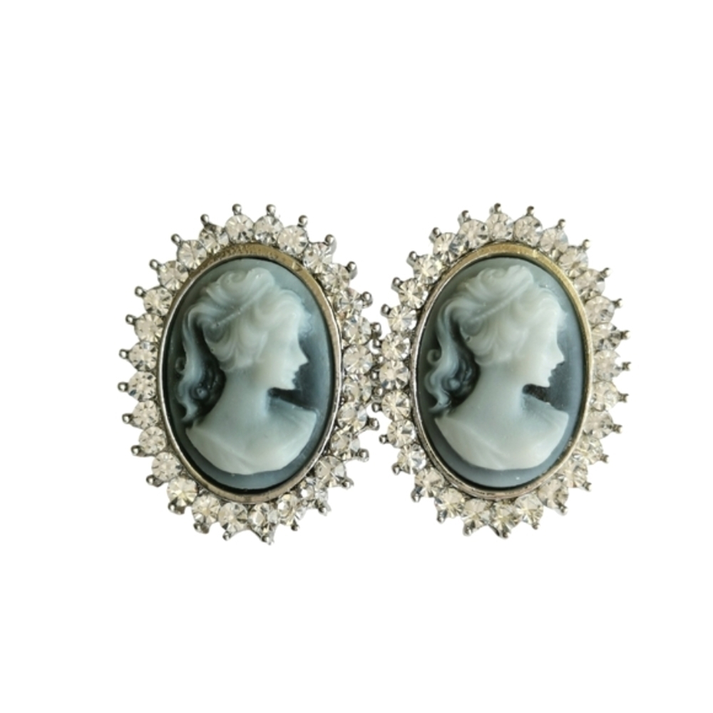 Cameo Blue Crystal Halo Earrings New